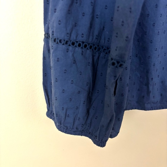 Lane Bryant Dark Blue 100% Cotton Long-Sleeve Flounce Button-Down Top (24) - Picture 9 of 12